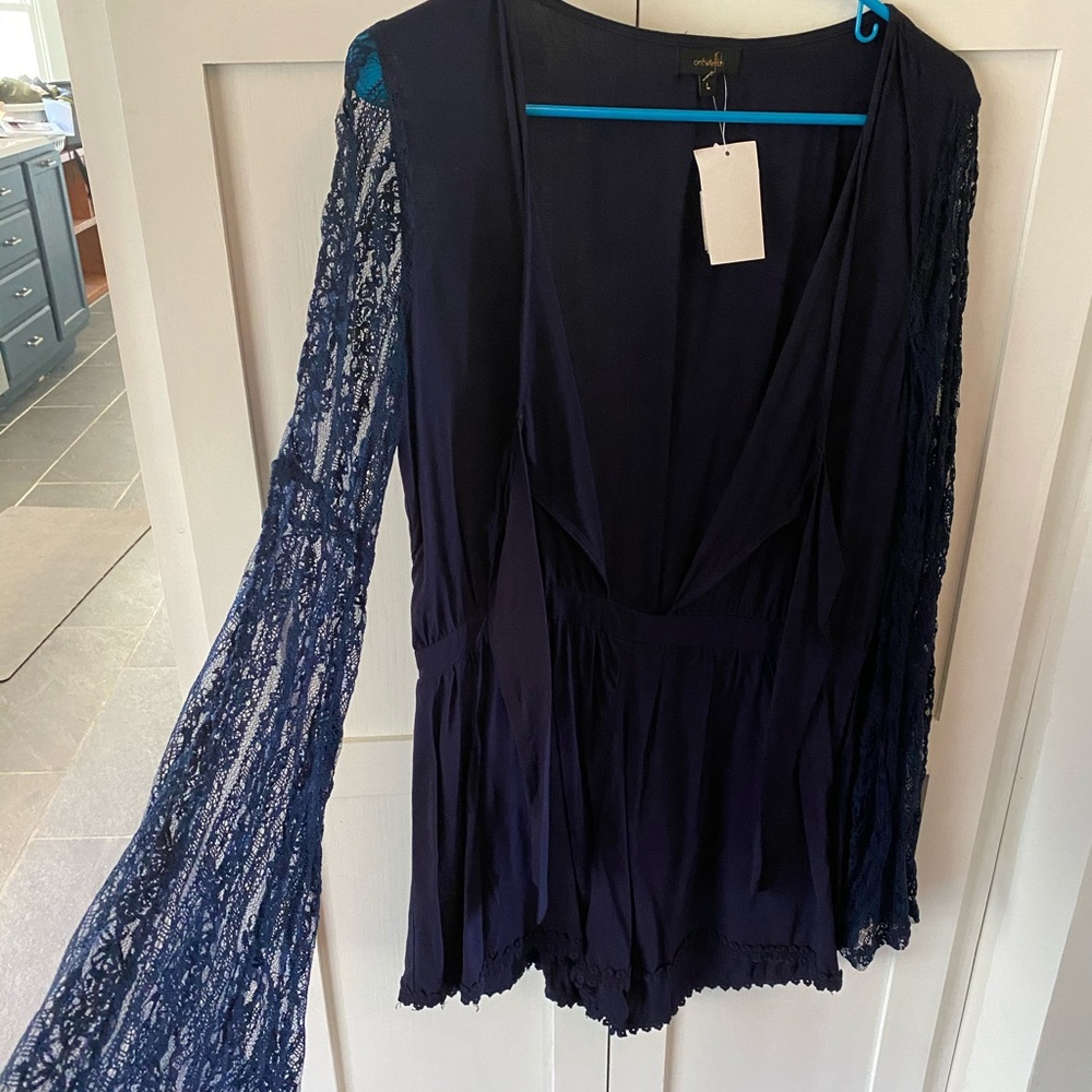 Blue front-tie romper